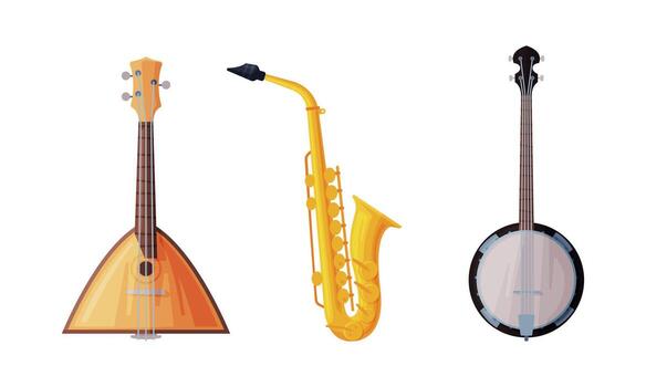 balalaica y saxofón como cuerda y viento musical instrumento conjunto vector
