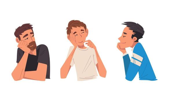 Smiling Man Character Looking at Someone Demonstrating Attention Half Length Set vector