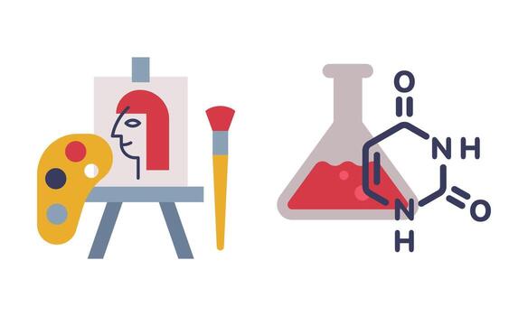 Drawing Easel and Flask with Chemical as School Education Object Set vector