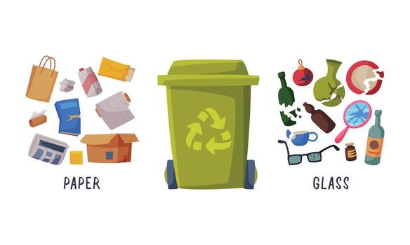 Sorting Garbage with Dustbin and Recycle Trash Object Set vector