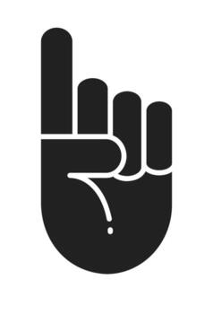 Solid black hand with index finger pointing up. Minimalist icon for number one or recommendation. Symbol for attention direction or raising a question. vector
