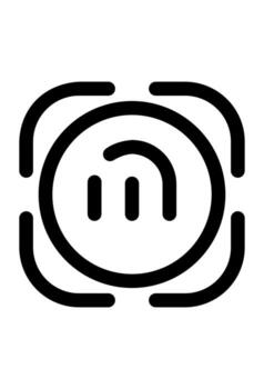 Outline icon of a stylized letter M in a circle. Line art logo for a minimal brand or app. Simple symbol for monogram or marketplace. vector