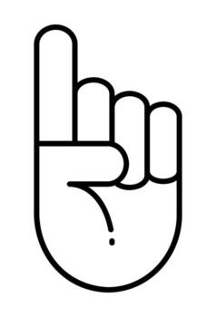 Outline hand with index finger pointing up. Line art icon for one idea or top priority. Simple illustration of hand raising a question. vector