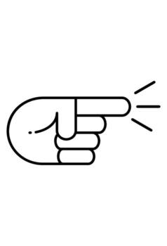 Line art hand with index finger pointing right. Outline icon for direction or instruction. Minimalist hand showing way with shining lines. vector