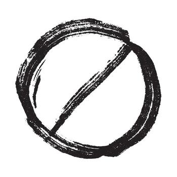 Hand drawn prohibition sign No entry symbol Black circle with cross line clipart in doodle style Ban Restriction Forbidden stop Single element for print, web, design traffic vector