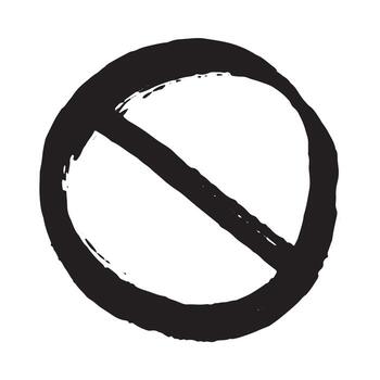 Hand drawn prohibition sign No entry symbol Black circle with cross line clipart in doodle style Ban Restriction Forbidden stop Single element for print, web, design caution vector