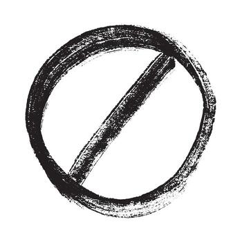 Hand drawn prohibition sign No entry symbol Black circle with cross line clipart in doodle style Ban Restriction Forbidden stop Single element for print, web, design danger vector