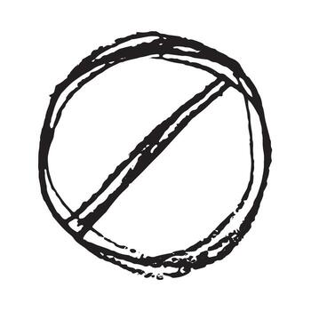 Hand drawn prohibition sign No entry symbol Black circle with cross line clipart in doodle style Ban Restriction Forbidden stop Single element for print, web, design warning vector