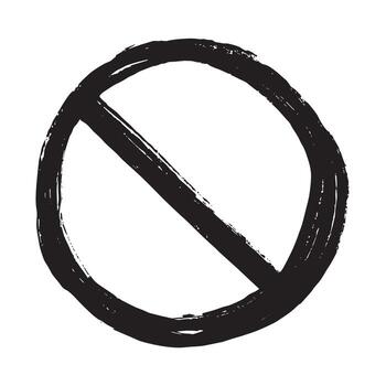 Hand drawn prohibition sign No entry symbol Black circle with cross line clipart in doodle style Ban Restriction Forbidden stop Single element for print, web, design restriction vector