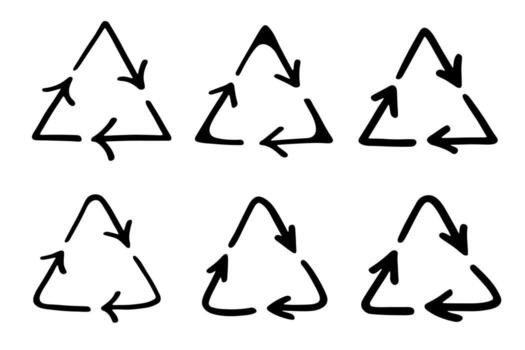 contaminación orgánico conjunto de mano dibujado reciclar flecha icono reciclaje recursos símbolo reutilizar de materiales, cero desperdiciar, verde ambiente, ahorro el planeta vector