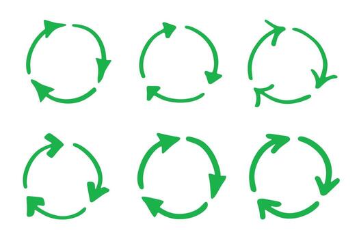 Set of hand drawn recycle arrow icon Recycling resources symbol Reuse of materials, zero waste, green environment, saving the planet pollution organic vector