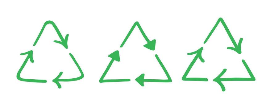 Set of hand drawn recycle arrow icon Recycling resources symbol Reuse of materials, zero waste, green environment, saving the planet pollution natural vector