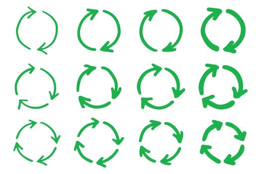 pollution natural Set of hand drawn recycle arrow icon Recycling resources symbol Reuse of materials, zero waste, green environment, saving the planet vector