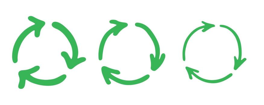 Set of hand drawn recycle arrow icon Recycling resources symbol Reuse of materials, zero waste, green environment, saving the planet pollution doodle vector