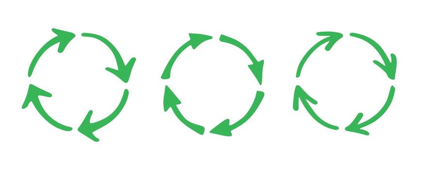 pollution concept Set of hand drawn recycle arrow icon Recycling resources symbol Reuse of materials, zero waste, green environment, saving the planet vector