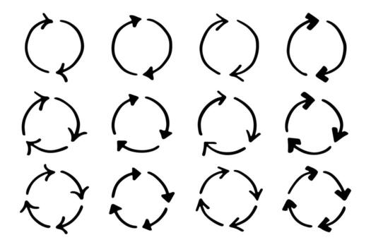 Set of hand drawn recycle arrow icon Recycling resources symbol Reuse of materials, zero waste, green environment, saving the planet pollution concept vector