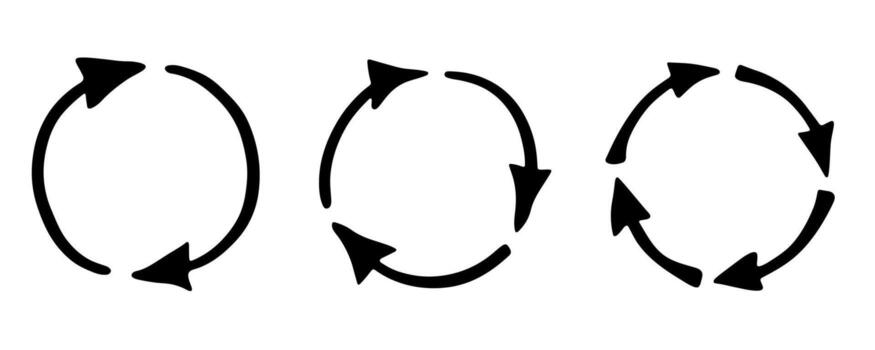 Set of hand drawn recycle arrow icon Recycling resources symbol Reuse of materials, zero waste, green environment, saving the planet pollution environment vector
