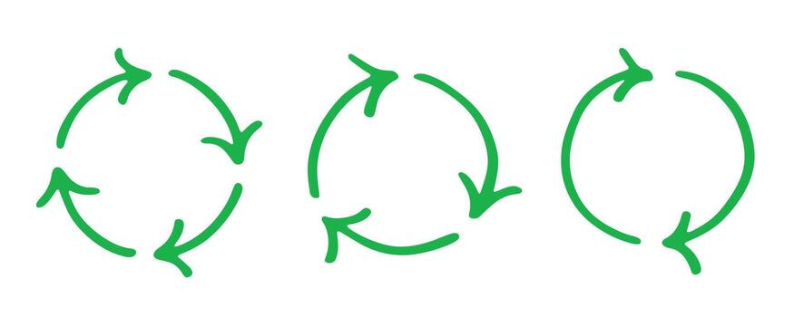 pollution doodle Set of hand drawn recycle arrow icon Recycling resources symbol Reuse of materials, zero waste, green environment, saving the planet vector