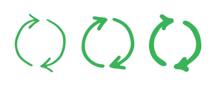 pollution rotation Set of hand drawn recycle arrow icon Recycling resources symbol Reuse of materials, zero waste, green environment, saving the planet vector