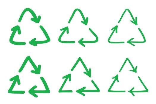 contaminación reciclaje conjunto de mano dibujado reciclar flecha icono reciclaje recursos símbolo reutilizar de materiales, cero desperdiciar, verde ambiente, ahorro el planeta vector