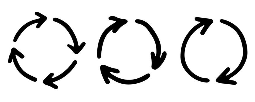 Set of hand drawn recycle arrow icon Recycling resources symbol Reuse of materials, zero waste, green environment, saving the planet pollution recycling vector