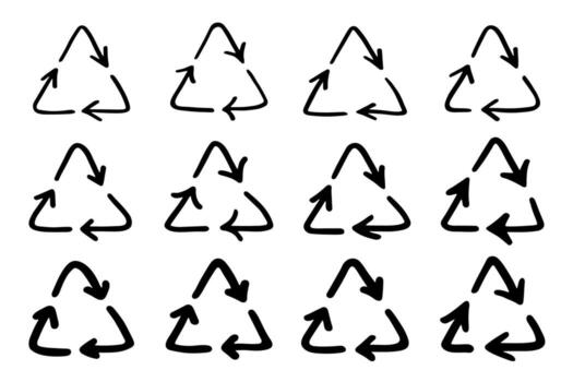 pollution reuse Set of hand drawn recycle arrow icon Recycling resources symbol Reuse of materials, zero waste, green environment, saving the planet vector