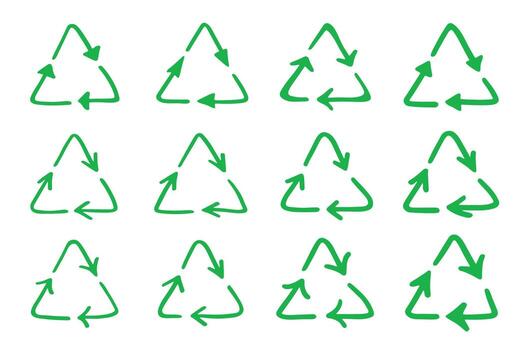 pollution waste Set of hand drawn recycle arrow icon Recycling resources symbol Reuse of materials, zero waste, green environment, saving the planet vector