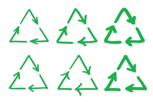organic isolated Set of hand drawn recycle arrow icon Recycling resources symbol Reuse of materials, zero waste, green environment, saving the planet vector