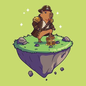 Pirate capybara on floating island vector