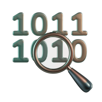 lupa destacando uno cero binario secuencia 3d icono png