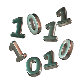 Teal and Chrome Floating Binary Digits 3D Icon png