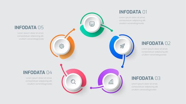Circle Business Infographic Template with Colorful Style, Line, 5 Options, and Icons vector