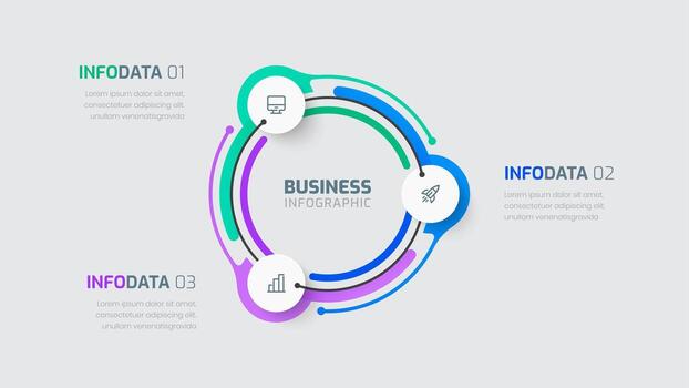 Infographic Business Presentation with Lines, Gradient Color, Circle Label, 3 Options and Icons vector