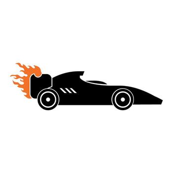 Racing car speeds forward with flames shooting from the exhaust, symbolizing speed and competition on a white background, creating a dynamic and energetic scene. vector