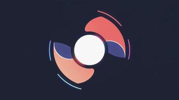 Abstract shapes rotate around a central circle on a dark blue backdrop, creating a modern and dynamic composition with a futuristic feel. video