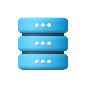 Blue server rack with three stacked units. Data memory and data center. Data storage, cloud computing and web hosting concept. 3d icon. Cartoon minimal style. vector