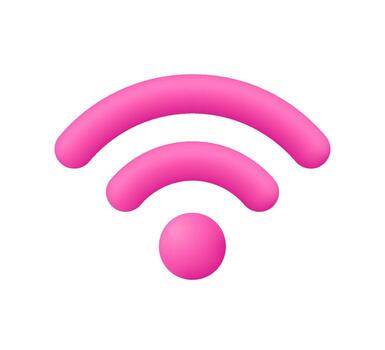 Pink Wi-Fi signal. Wireless internet, network connection and communication technology concept. 3d icon. Cartoon minimal style. vector