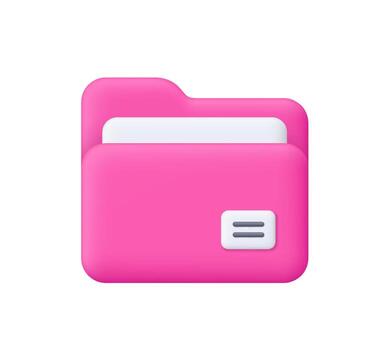 Pink computer folder with document file. Business, file management, digital file, data storage, organization, technology, office and business concept. 3d icon. Cartoon minimal style. vector