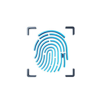 Blue fingerprint scan biometric identification security system technology authentication access control on transparent background png