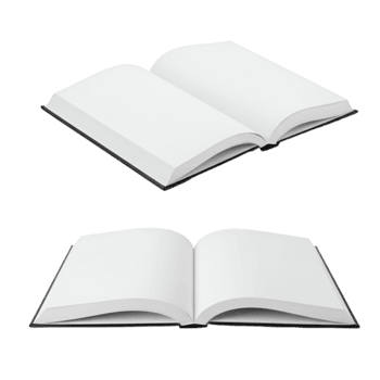 öffnen leer Notizbuch Attrappe, Lehrmodell, Simulation zum Schreiben, Skizzierung, Tagebuch schreiben, und kreativ Projekte, bereit zum Text auf transparent Hintergrund png