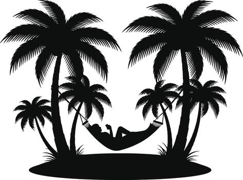 A silhouette of a man in a hammock with palm trees vector