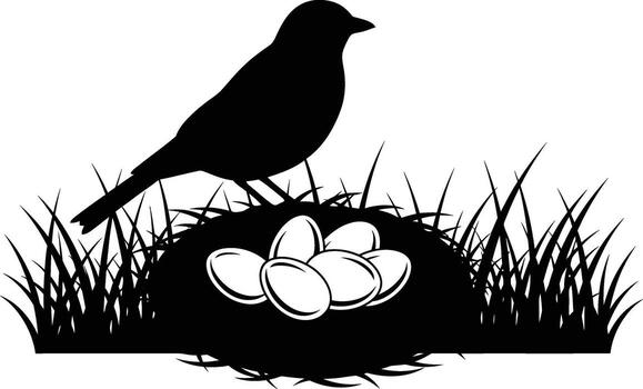 Bird in nest with eggs vector