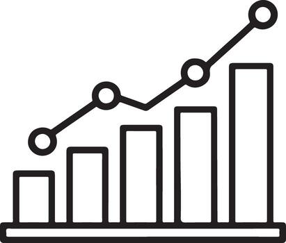 Growing business bar chart and line graph showing upward trend and positive financial performance vector