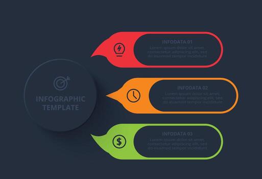 Template for web on a black background. Creative concept for infographic with 3 steps vector