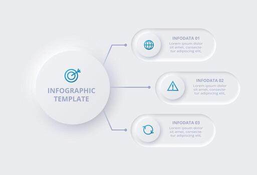 Neumorphic flowchart infographic. Creative concept for infographic with 3 steps or processes. vector