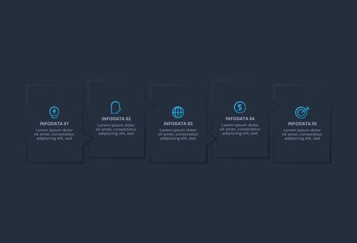 Neumorphic flowchart dark iinfographic. Creative concept for infographic with 5 steps vector