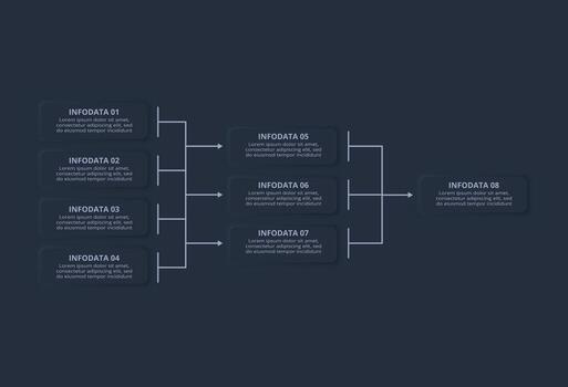 Neumorphic flowchart dark iinfographic. Creative concept for infographic with 8 steps. vector