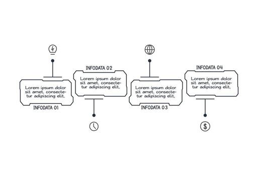 Doodle concept for infographic with 4 parts or processes. Business data visualization. vector
