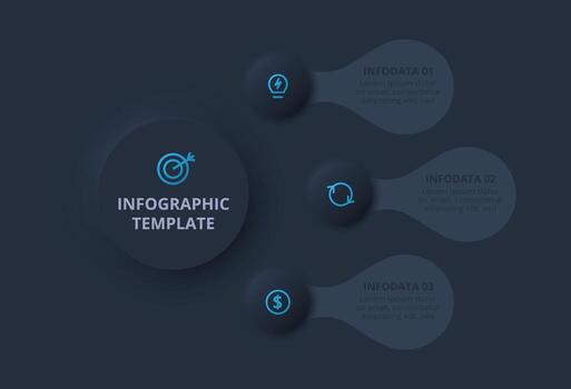 Creative concept for infographic with 3 steps or processes.Neumorphic flowchart dark iinfographic. vector