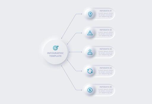 Neumorphic flowchart infographic. Creative concept for infographic with 5 steps or processes. vector